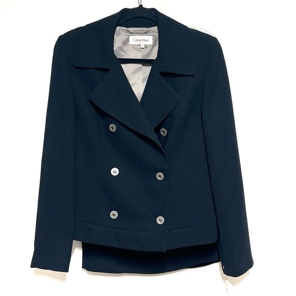 NWT Calvin Klein Womens Navy Double Breasted Cropped Skirt Suit Sz 6 - Picture 1 of 7